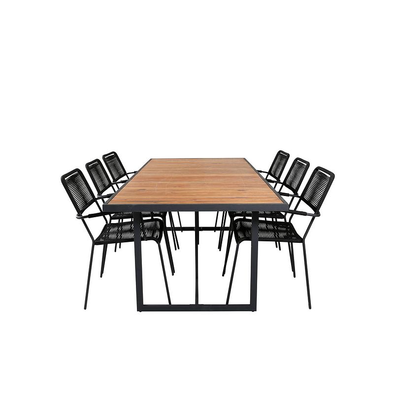 Foto van Khung tuinmeubelset tafel 100x200cm en 6 stoel armleuning lindos zwart, naturel.