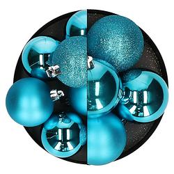 Foto van Atmosphera kerstballen - 17x st - turquoise - 6 en 7 cm - kunststof - kerstbal