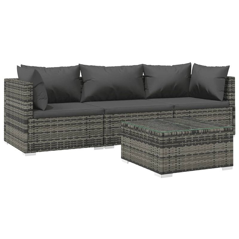 Foto van Vidaxl 4-delige loungeset met kussens poly rattan grijs