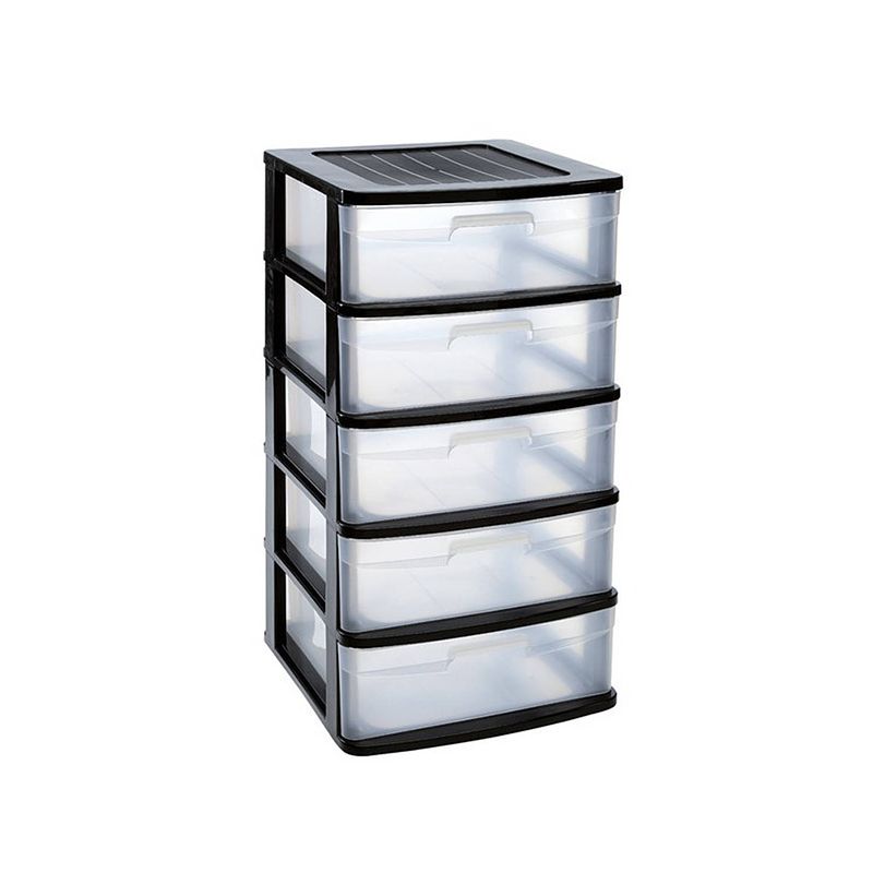 Foto van Ladeblok/bureau organizer met 5x lades zwart/transparant l40 x b39 x h81 cm - ladeblok