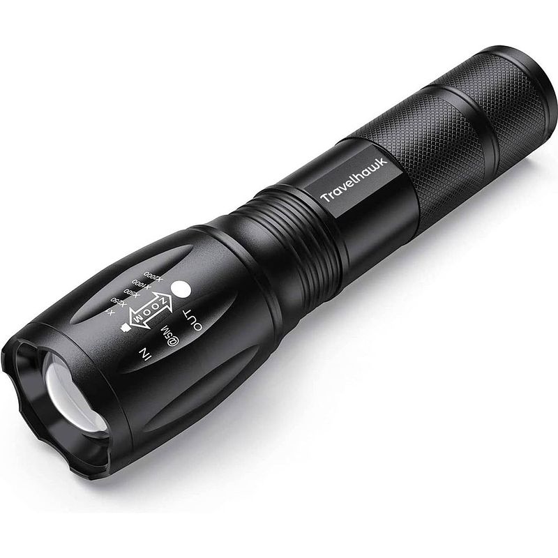 Foto van Travelhawk zaklamp - zaklamp led - zaklamp militaire - 1000 lumen - waterproof - zwart - 1 stuk