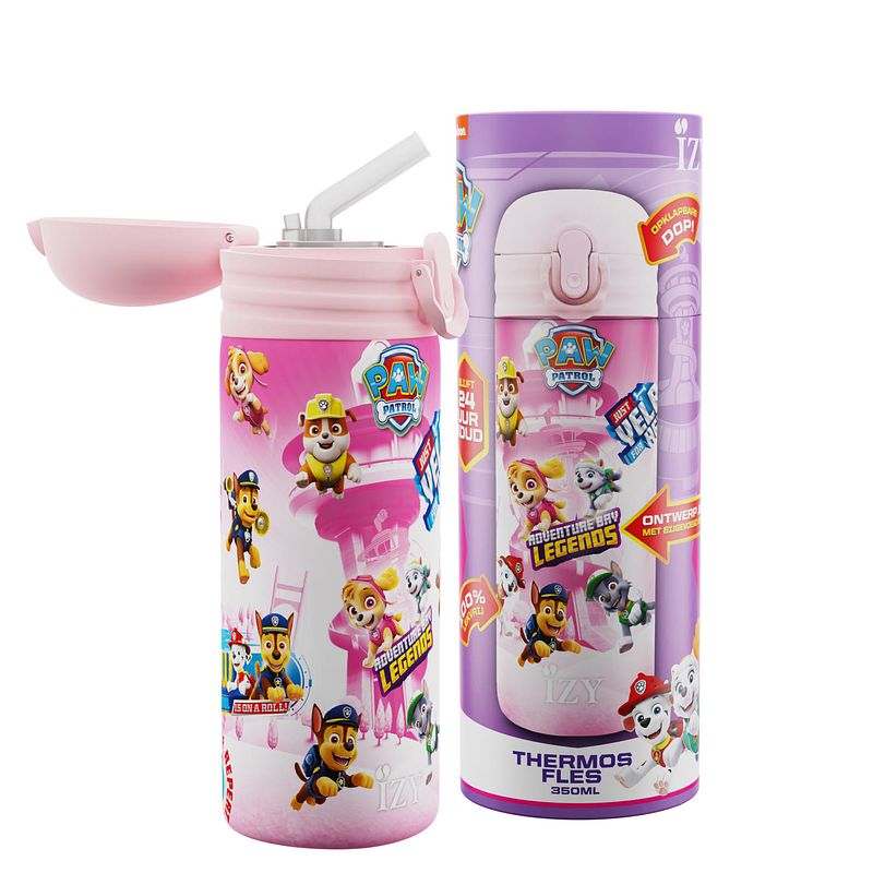 Foto van Izy kids x paw patrol - thermosfles/isoleerfles 350 ml - refresh roze