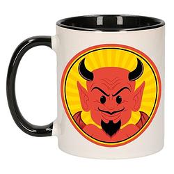 Foto van Enge duivel beker / mok - zwart / wit - 300 ml - halloween satan beker