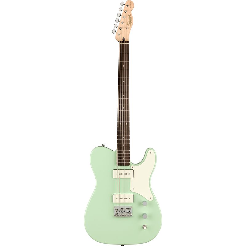 Foto van Squier paranormal baritone cabronita telecaster surf green il elektrische gitaar