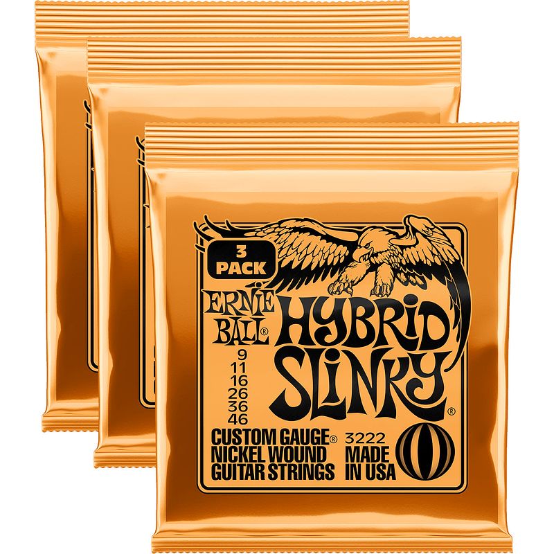 Foto van Ernie ball 3222 hybrid slinky nickel wound 3 pack