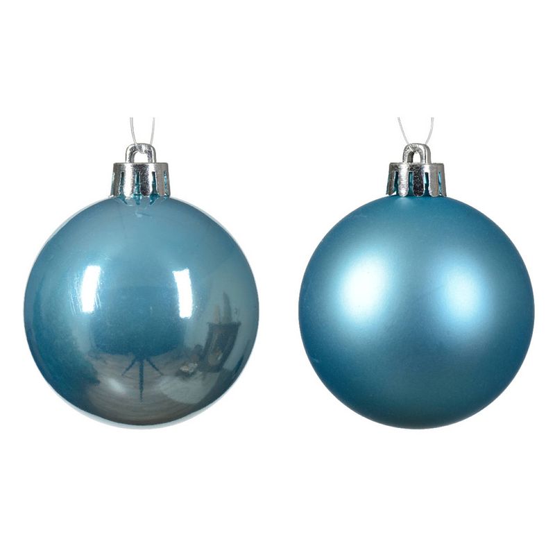 Foto van Decoris kerstballen - 12x - ijs blauw - 6 cm -kunststof - kerstbal