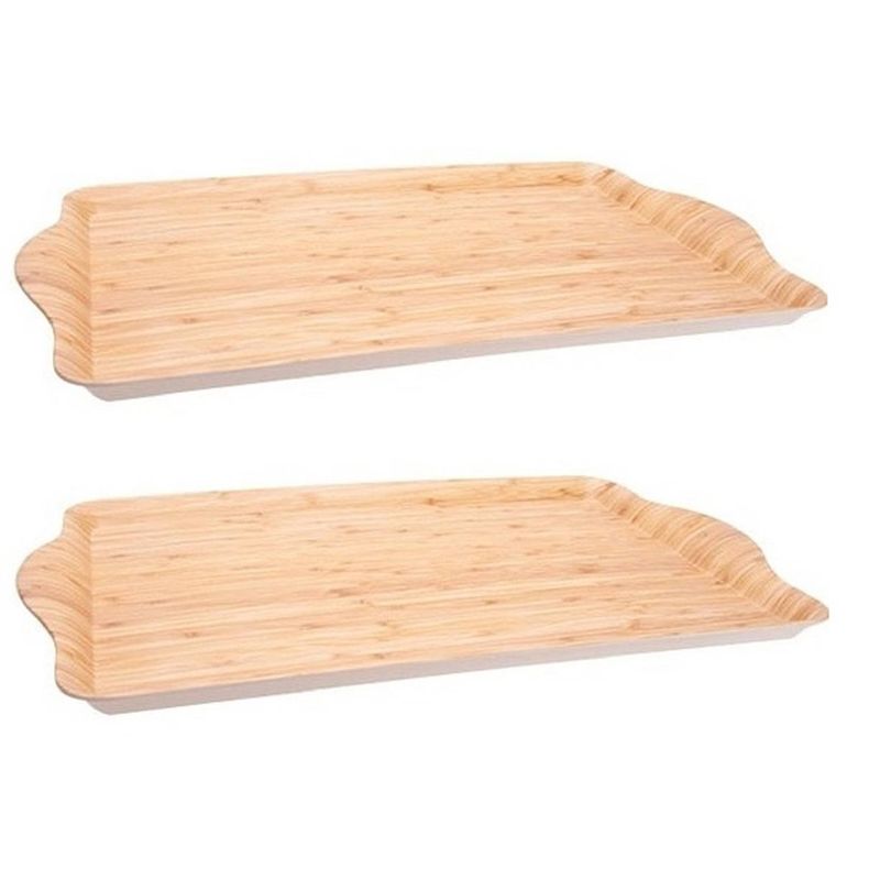 Foto van Set van 2x stuks bamboe houten dienbladen/serveerbladen 45 x 31 cm - dienbladen