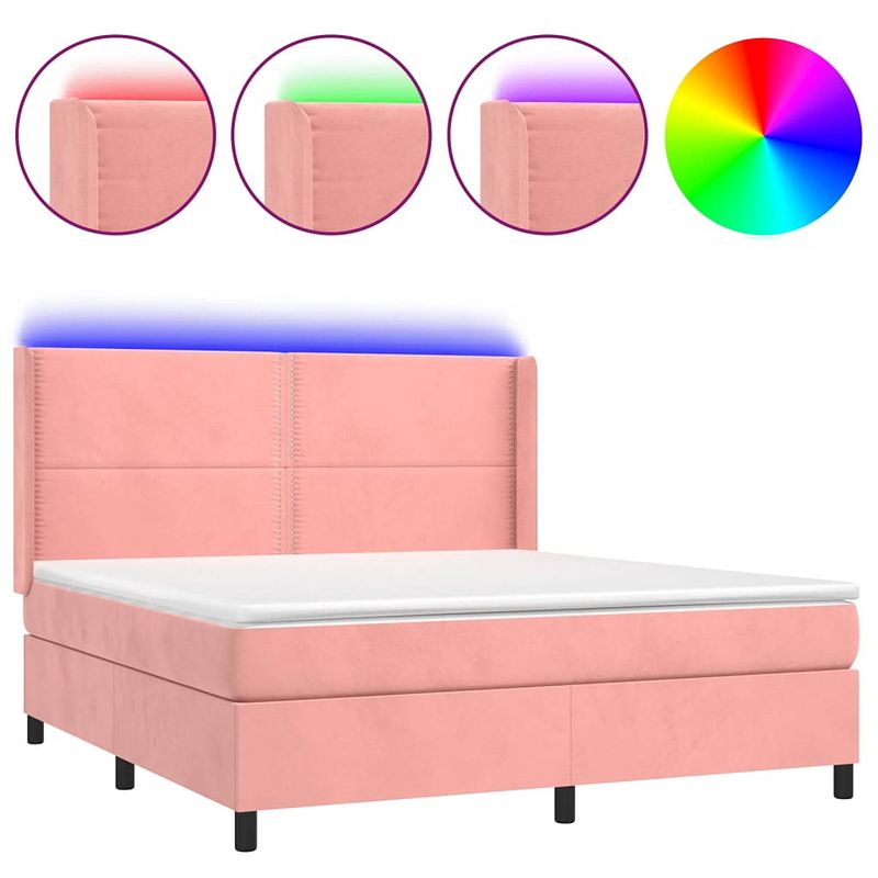 Foto van Vidaxl boxspring met matras en led fluweel roze 180x200 cm