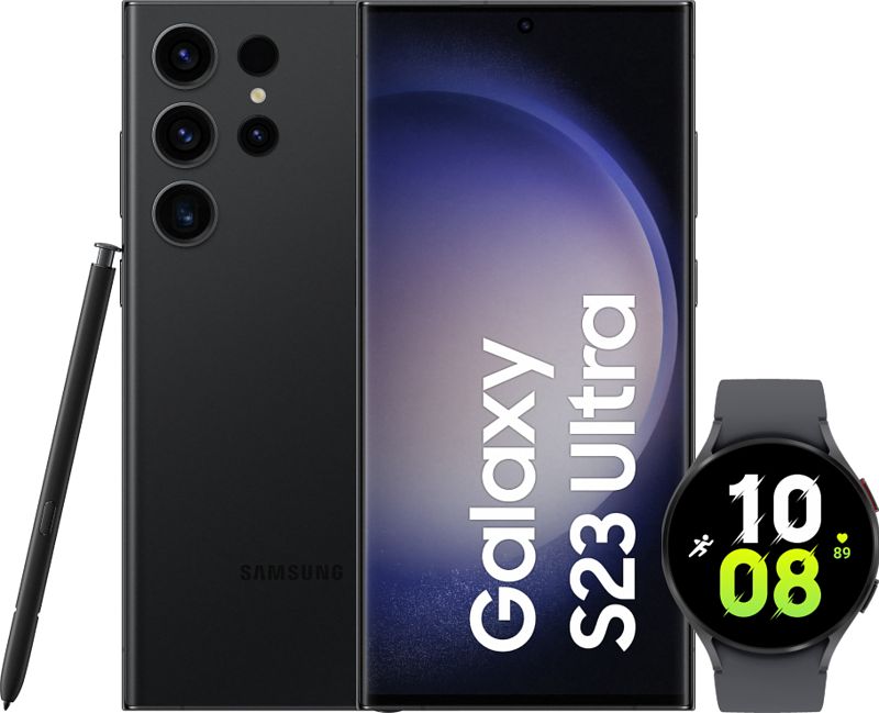 Foto van Samsung galaxy s23 ultra 1tb zwart 5g + galaxy watch5 zwart 44mm