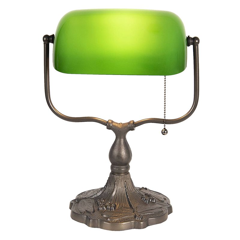 Foto van Haes deco - bureaulamp bankierslamp groen, bruin 27x20x36 cm e27/max 1x60w