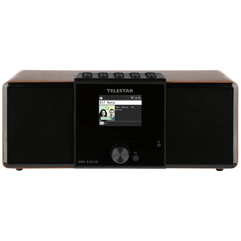 Foto van Telestar dira s 32i cd (holzoptik) radio/cd-speler dab+, vhf (fm) dab+, dlna, fm, wifi, usb, internetradio, cd, bluetooth incl. afstandsbediening hout (donker)