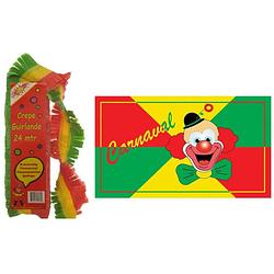 Foto van Carnaval versiering pakket - 1x grote vlag en 2x crepe feestslingers - feestpakketten