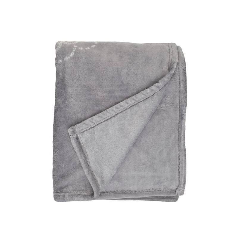 Foto van Unique living bloem fleece plaid - 100% polyester - 130x160 cm - grey