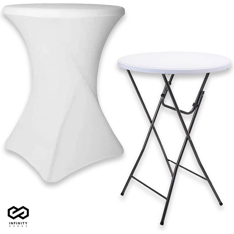 Foto van Infinity goods stevige statafel incl. witte statafelrok - partytafel - robuust en weersbestendig - 80cm x 110cm -