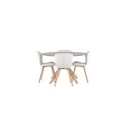 Foto van Piazza eethoek tafel grijs en 4 lilja stoelen beige.