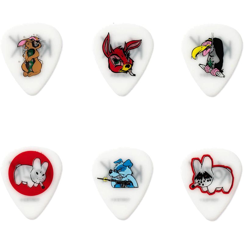 Foto van Dunlop blackline originals bl109p73 frank kozik 0.73mm plectrumset (6 stuks)