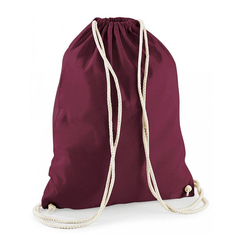 Foto van Sport gymtas bordeaux rood met rijgkoord 46 x 37 cm van katoen - gymtasje - zwemtasje