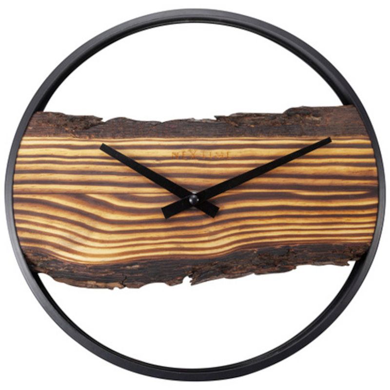 Foto van Nextime wandklok forest 30 cm hout/staal zwart/naturel