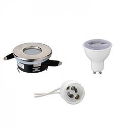 Foto van Led spot set - aigi - gu10 fitting - waterdicht ip65 - dimbaar - inbouw rond - mat chroom - 6w - helder/koud wit 6400k -