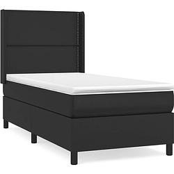 Foto van The living store boxspringbed - the living store - bed - 203 x 93 x 118/128 cm - kunstleer - larikshout - pocketvering