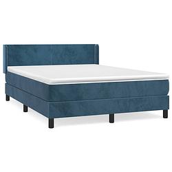 Foto van The living store boxspringbed - donkerblauw fluweel - 140 x 190 cm - pocketvering matras - middelharde ondersteuning -