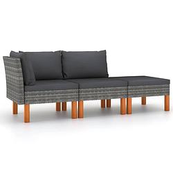 Foto van Vidaxl 3-delige loungeset poly rattan en massief eucalyptushout