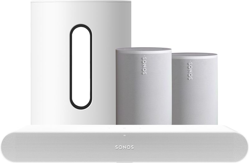 Foto van Sonos ray wit + 2x era 100 wit + sub mini wit