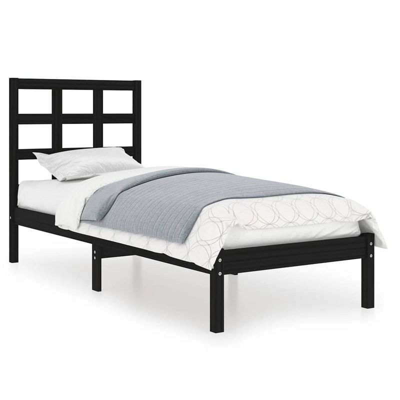 Foto van The living store bedframe grenenhout - 195.5 x 80.5 x 31 cm - zwart