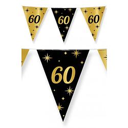 Foto van 3x stuks leeftijd verjaardag feest vlaggetjes 60 jaar geworden zwart/goud 10 meter - vlaggenlijnen