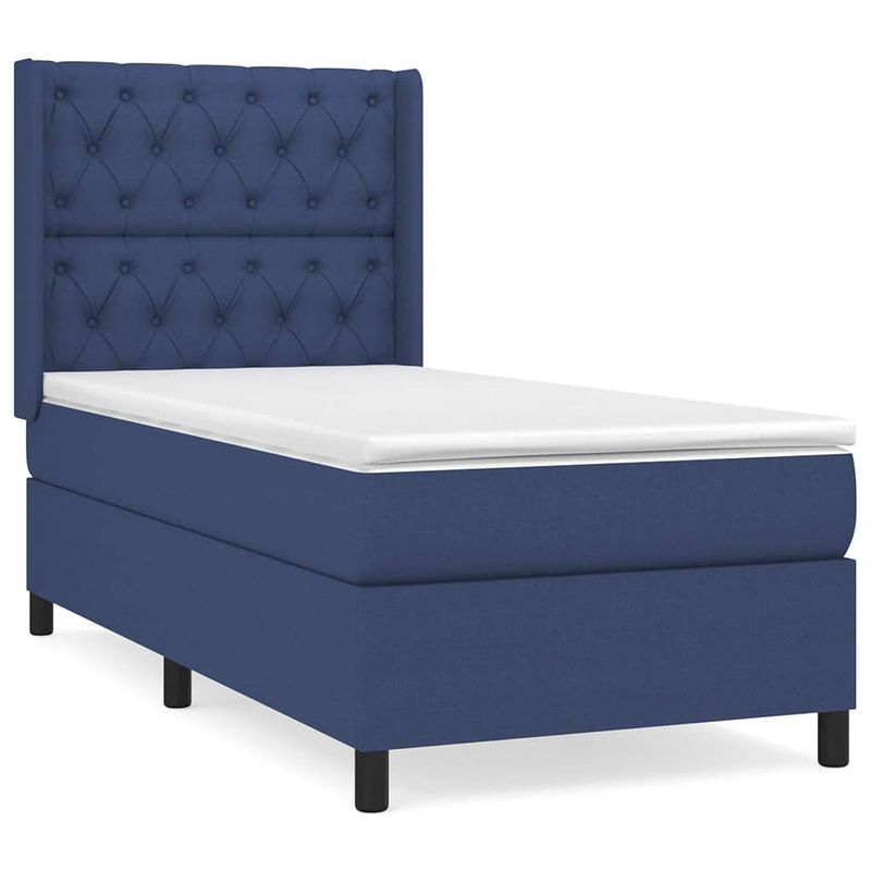 Foto van The living store boxspringbed - blauw - 203 x 83 x 118/128 cm - pocketvering - medium firm - huidvriendelijke