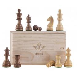 Foto van Schaakbord deluxe - esdoornhout - 40 x 40 cm met schaakstukken no. 3 - houten kist