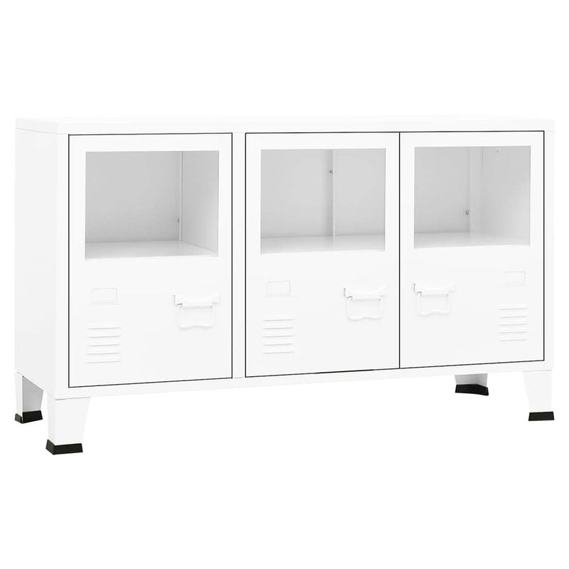 Foto van Vidaxl dressoir industrieel 105x35x62 cm metaal en glas wit