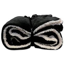 Foto van Droomtextiel luxe plaid zwart 150 x 200 cm - fleece deken - super zacht - warm en donzig - bank plaid