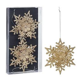 Foto van Christmas decoration kersthangers sneeuwvlokken 2x -champagne -11,5 cm - kersthangers