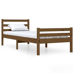 Foto van The living store houten bedframe - eenpersoonsbed - 75 x 190 cm - massief grenenhout - honingbruin