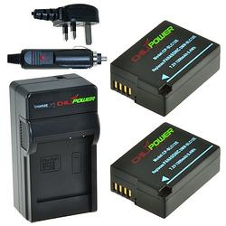 Foto van 2 x dmw-blc12 accu's voor panasonic - charger kit + car-charger - uk version