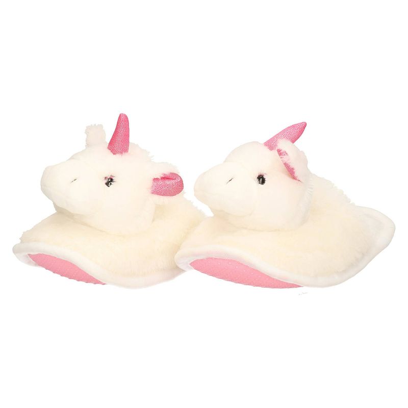 Foto van Warme dieren slofjes/pantoffeltjes eenhoorn wit/roze voor jongens/meisjes/kinderen 28-31 - sloffen - kinderen