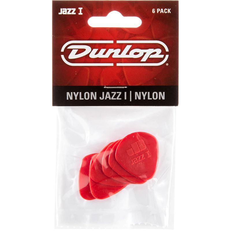 Foto van Dunlop jazz i nylon 1.10mm 6-pack plectrumset rood