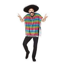 Foto van Partychimp mexicaanse poncho - regenboog kleuren - one size - verkleedkleding voor volwassenen - carnavalskostuums