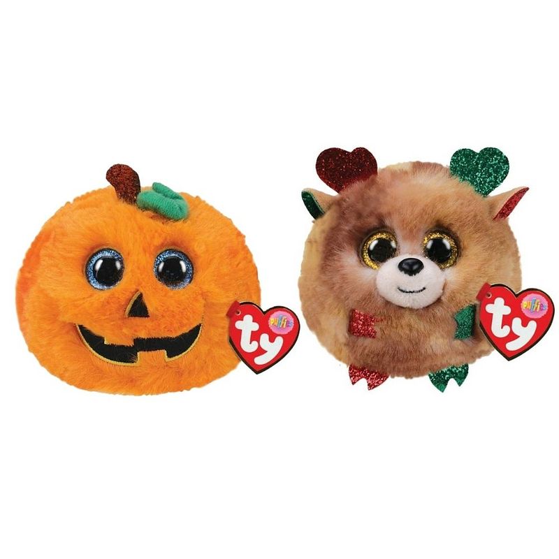 Foto van Ty - knuffel - teeny puffies - halloween pumpkin & christmas reindeer