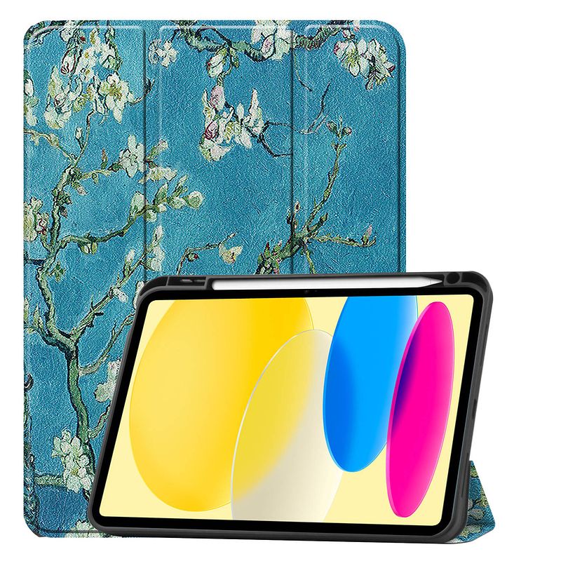 Foto van Basey ipad 10 hoes case hoesje hard cover - ipad 10 2022 hoesje bookcase uitsparing apple pencil - bloesem