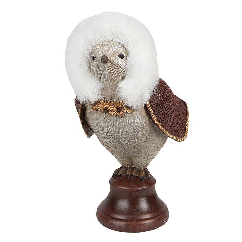 Foto van Clayre & eef beeld vogel 14 cm bruin polyresin kerstdecoratie bruin kerstdecoratie