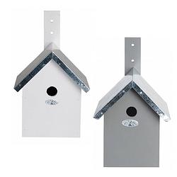 Foto van Voordeelset van 2x stuks houten vogelhuisjes/nestkastjes wit en grijs - vogelhuisjes