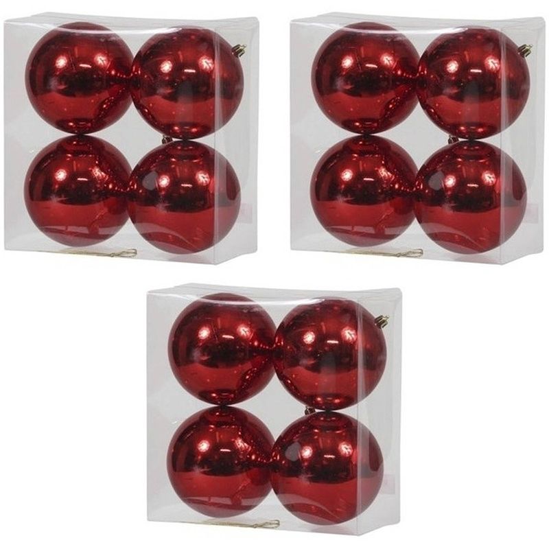 Foto van 12x kunststof kerstballen glanzend rood 12 cm kerstboom versiering/decoratie - kerstbal