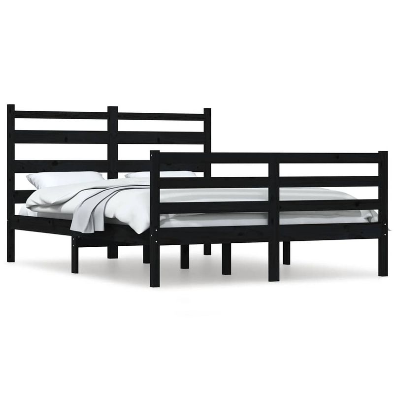 Foto van The living store houten bedframe - klassiek - 205.5 x 126 x 100 cm - zwart