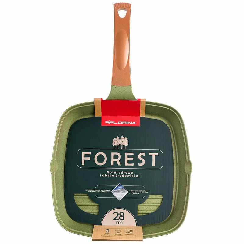 Foto van Florina forest vierkante grillpan van gegoten aluminium 28cm 3-laags coating koper/groen