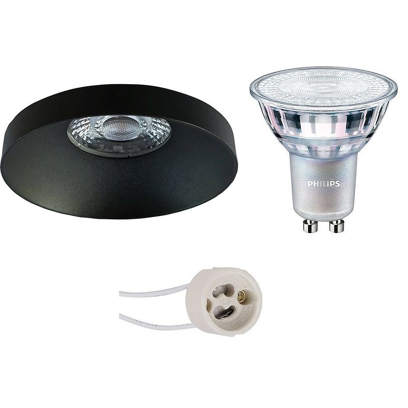 Foto van Led spot set - pragmi vrito pro - gu10 fitting - inbouw rond - mat zwart - ø82mm - philips - master 927 36d vle - 3.7w -