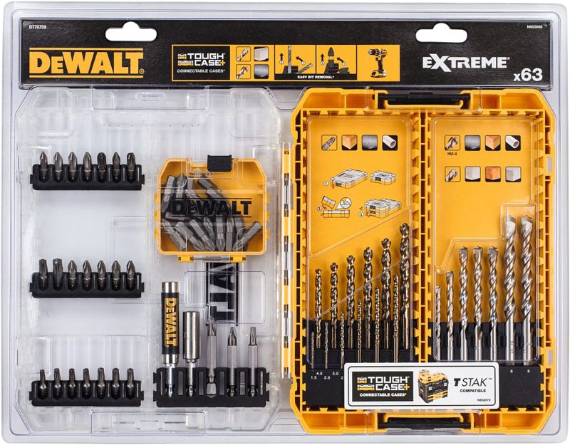 Foto van Dewalt 63-delige betonboren extreme en hss-g metaalboren extreme 2 tough case