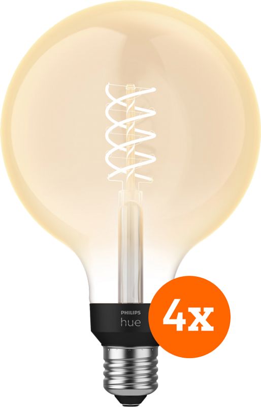 Foto van Philips hue filamentlamp white globe e27 - 2023 - 4-pack