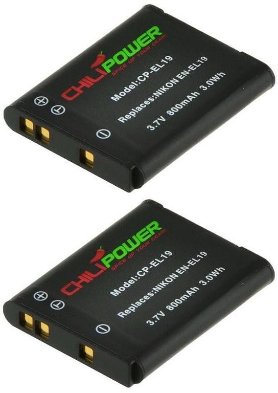 Foto van Chilipower en-el19 accu voor nikon - 800mah - 2-pack